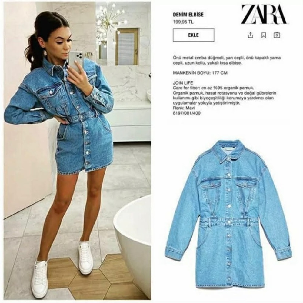 Zara Blue Denim Button-Front Mini Dress Jacket - Picture 8 of 8